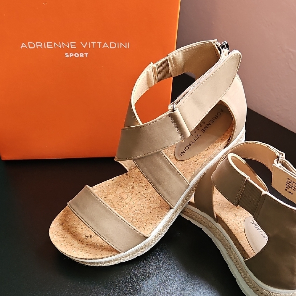 Adrienne Vittadini Taupe Cape Ann Wedge Sporty Sandals